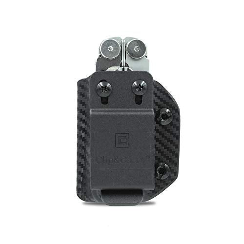 Clip & Carry Kydex Multitool Sheath for LEATHERMAN Wave & Wave + Plus - Made in USA - Multi Tool Sheath Holder Cover Belt Pocket Holster - Multi-Tool not Included Carbon Fiber Black