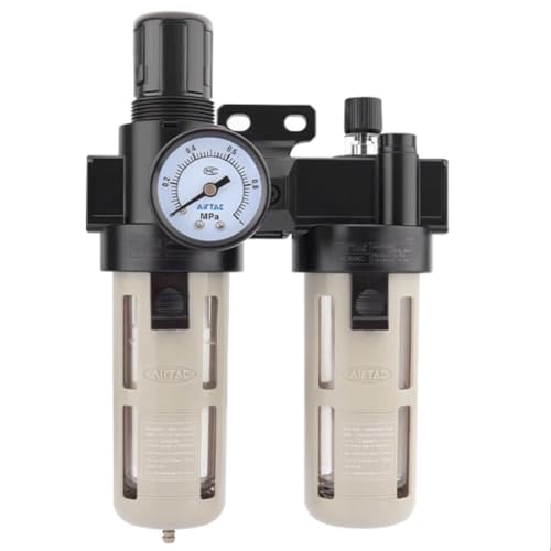 Compressed Air Filter Regulator Lubricator Combo Airtac BFC2000-C 1/4''NPT 0-140 PSI with Pressure Gauge Semi-Auto Drain 3 in 1 Two FR.L Unit BFC2000C 1/4'' NPT