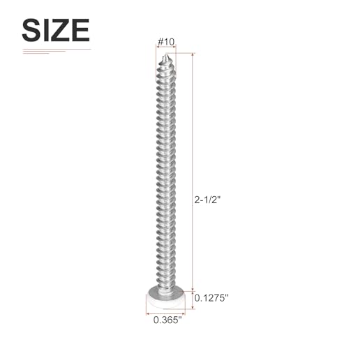 DTGN #10x2-1/2 White Silver Screws - 50Pack - 304 Stainless Steel Pan Head Phillips Sheet Metal Screw Self-Tapping Screw Wood Screws Screw #10x2-1/2" 50