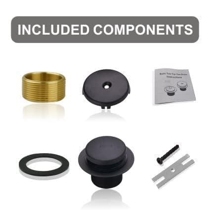 Black Bathtub Drain Tip-Toe Single Hole,Welsan Tub Drain Trim Set Conversion Kit Assembly, Coarse Thread Replacement Trim Kit with 1-Hole Overflow Faceplate Includes an Adapter, Matte Black 1 Hole