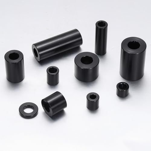 MECCANIXITY 8pcs M12 Metal Spacers, M12 x 1" OD x 3/8" L Aluminium Spacer Round Unthreaded Standoff Bushing Plain Finish for Screw Bolts, Black M12 x 1" x 3/8"