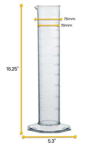 Graduated Cylinder, 1000mL - Class A Tolerance - Octagonal Base - TPX Plastic - Industrial Quality, Autoclavable - Eisco Labs