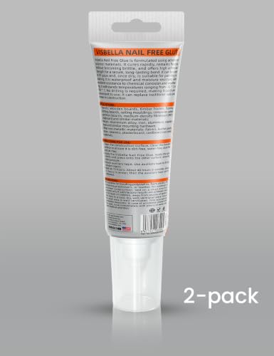 Visbella Nail Free Glue, Heavy-Duty Mounting Adhesive, No Nails Strong Bond Glue for Wood, Ceramic, Metal & More, White Instant Grab Adhesive 4.4oz. 2pcs