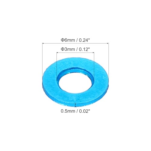 MECCANIXITY 30pcs M3 Flat Washer Aluminum Gasket Anodized Countersunk Washer,Hole Dia 3mm/0.12" Round Washers for Screw RC/FPV/PC/Drone/Mechanical Accessories Model Parts,(Light Blue) Light Blue 30