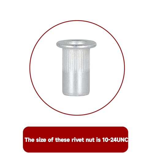 findmall 100Pc Rivet Nut Kit 10-24UNC Aluminum Flat Head Threaded Rivet Nut