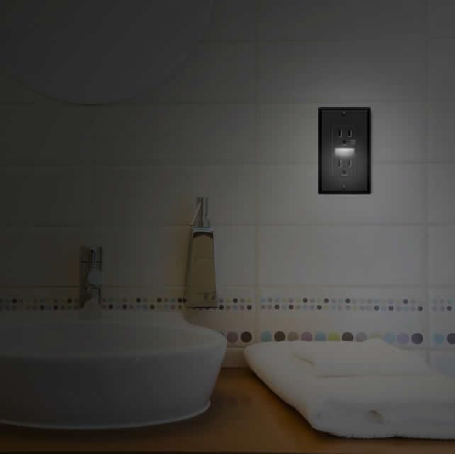 Black Wall Outlet Receptacle with Night Light,Electrical Receptacle Outlets,15A 125V, 2 Pole 3 Wire,Wall Plate Included,4 Pack