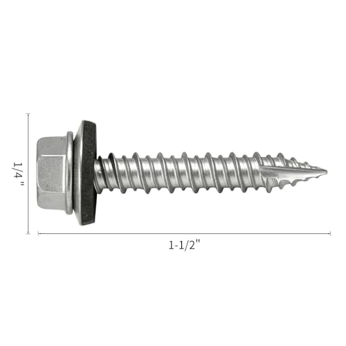 300 Pack #14 x 1-1/2" Metal Roofing Screws, Rustpert Coating, EPDM Convex Rubber Washer, Hex Head Split Tip, Steel Sheet Metal to Wood Siding Screw #14 x 1-1/2"