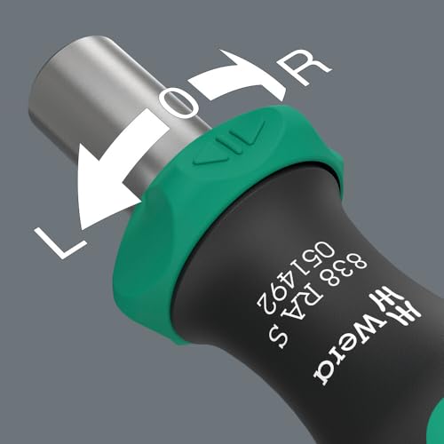 WERA - 05051492001-838 RA S Bitholding Screwdriver with Ratchet functionality, 1/4", 1/4" x 102 mm Classic