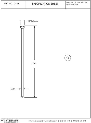 Westbrass D124-11 3/8" x 20" Brass Flat Head Toilet Riser Supply Line, Antique Copper 1 Pack