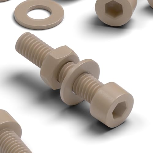 5X Natural PEEK Socket Head Screws & Bolts M4 x 20mm, Nuts & Washers