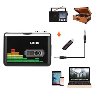 USB Cassette to MP3 Converter, Portable Walkman Cassette Audio Music Player Tape-to-MP3 Converter with Earphones, Volume Control, Auto Reverse, No PC Required Black