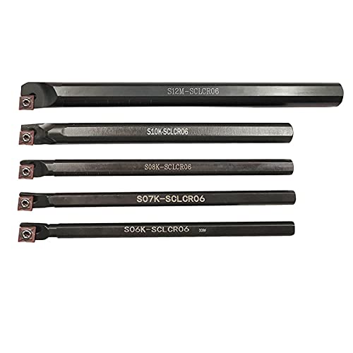 S06K/S07K/S08K/S10K/S12M-SCLCR06 Lathe Indexable Internal Boring Bar Set, Lathe Turning Tools Holder Set with CCMT21.51/CCMT060204 Carbide Indexable Boring Turning Inserts + 5pcs T8 Wrench 5pcs Sclcr06 Boring Bar Set
