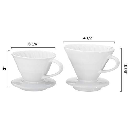 Pour Over Coffee Dripper - Ceramic Slow Brewing Accessories for Home, Cafe, Restaurants - Easy Manual Brew Maker Gift - Extra Small - White, 1 Cup