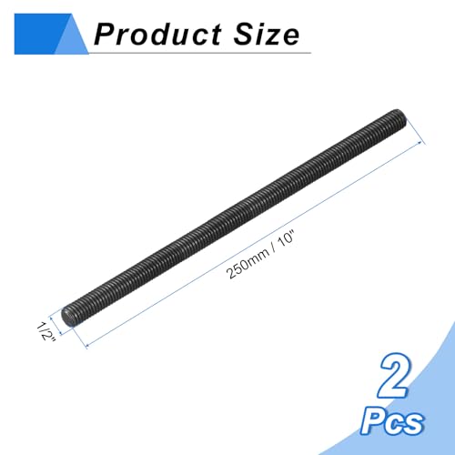 uxcell 1/2-13 UNC Fully All Threaded Rod, 2Pcs B7 Alloy Steel Long Threaded Screw 10" Length Right Hand Threads Fully Studding Rod Bar for Machinery, Construction, Black 1/2" x 10" 2
