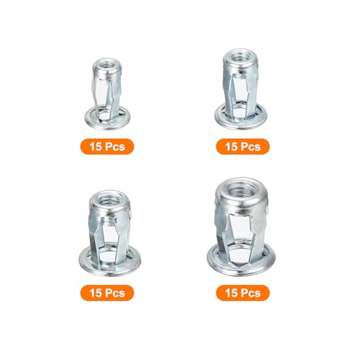 uxcell 60Pcs Multi-Grip Rivet Jack Nut, M4-0.7, M5-0.8, M6-1.0, M8-1.25 Petal Blind for Plastic Pressboard Hardboard Door Anchors Aluminium Cladding Steel Pipe 60