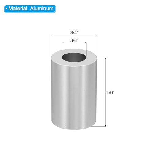 PATIKIL M10 Aluminum Spacers, 5 Pcs Metal Spacer Aluminum M10 X3/4"OD X1-1/8"L Aluminum Spacer Screw Standoff Round for 3/8" or M10 Screw Bolts, Silvery 1-1/8" Silver