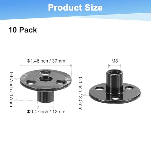  [AUSTRALIA] - M METERXITY 10-Pack M8x17mm T-Nuts Zinc Plated Carbon Steel Tee Nut 3-Hole Round Base Weld Nuts Through Hole Furniture Hardware Flange Insert Female Thread Black