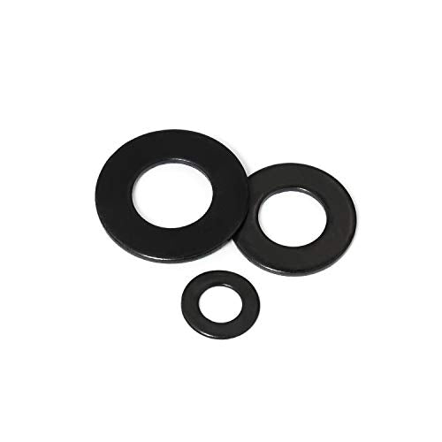 Black Zinc Plated Alloy Steel Flat Washers Set 580 Pieces, 9 Sizes - M2 M2.5 M3 M4 M5 M6 M8 M10 M12 Black Washers Assortment Kit (580 Pieces)