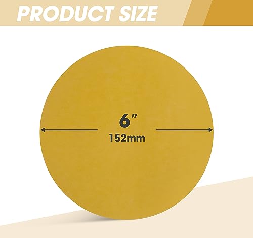 CowboyBOB 100 PCS 6 Inch Gold PSA Sanding Discs 600 Grit Self Adhesive Sticky-Back Sandpaper Roll for DA Sander Automotive Car Paint Woodworking Wood Metal Finishing 100 PCS 600Grit