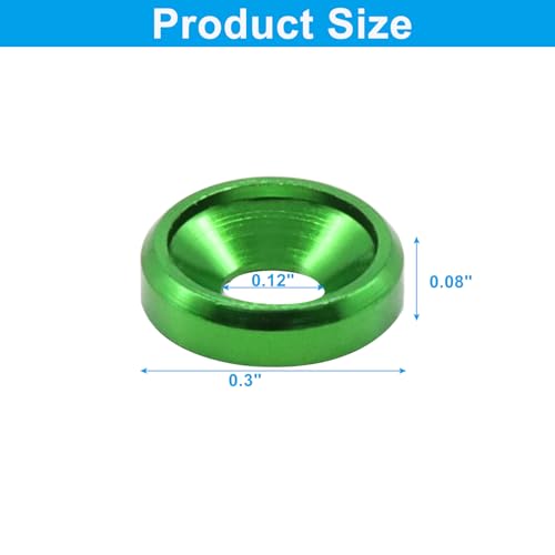 M3 Flat Countersunk Washers, 60 Pack, Green, 8mm, Aluminum