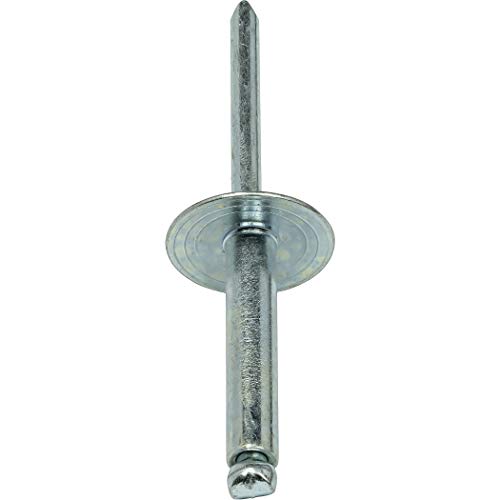 Fastenere Large Flange Pop Rivets - 3/16" x 3/4" (25 pcs) Heavy Duty, Open End, Steel Zinc, Corrosion-Resistant, High Tensile & Shear Strength, 6-12 Gap .626" - .750"