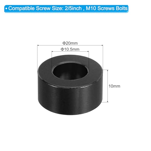 PATIKIL M10 Aluminum Spacer, 8 Pcs Metal Spacers Aluminum 10.5mm ID x 20mm OD x 10mm L Aluminum Spacer Screw Standoff Round for 2/5in or M10 Screw Bolt,Black Black