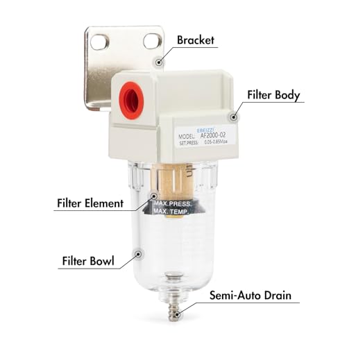 1/4" NPT Air Dryer for Compressor | Compressed Air Line Filter | 5 Micron Brass Element|Bracket, Poly Bowl, 145 psI 1/4" NPT