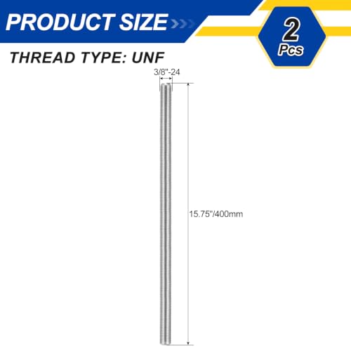 3/8"-24 UNF Fully Threaded Rod 15.75" Length Long Thread 2Pcs 3/8"-24x15.75" 2