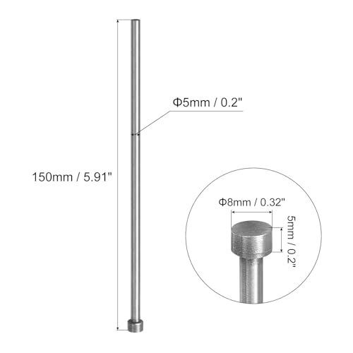 uxcell Straight Ejector Pins, 5mm(0.2") Dia. 65Mn Steel Round Tip Punch 150mm(5.91") Long for Mechanical Maintenance 20Pcs 0.197" x 6"