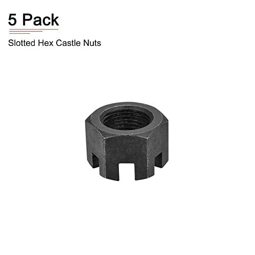 DTGN M24x2mm(DxP) Slotted Hex Castle Nuts - 5Pack - Good for Machinery Repairing - Carbon Steel Blackened Hexagon Nuts - Black