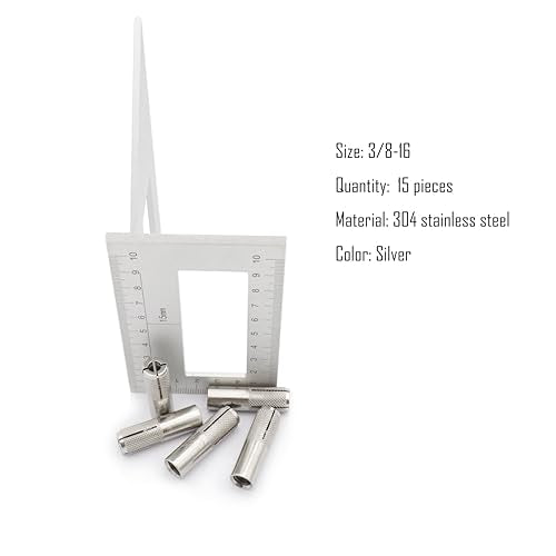 15pcs Drop in Anchors, (3/8''-16) Knurled Drop-in-Anchor for Solid Concrete, Internal Forced Expansion Screw Bolts, 304 Stainless Steel(Silver) (3/8''-16)