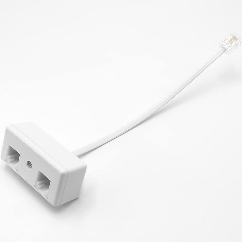 2+1Pack 2pcs Phone Jack Splitter 1 to 2 RJ11 6P4C 1 Male to 2 Females with 6in Pigtail and 1pc Phone Line Coupler for Landline and Fax White