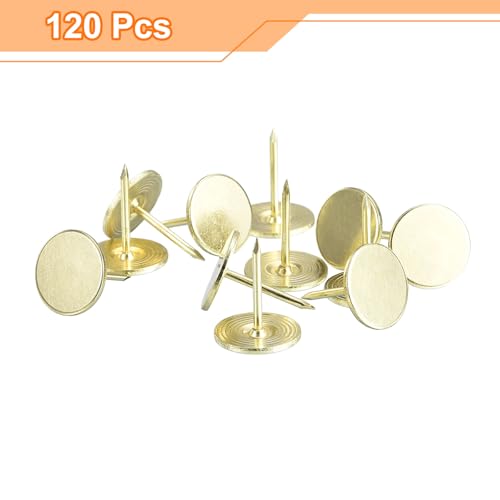 uxcell Upholstery Tacks Nail Pins Furniture, 120Pcs 16x20mm Thumb Tack Pins Assortment Kit Carbon Steel for Home Sofa DIY Decorative Nail Heads Nails, Gold 120