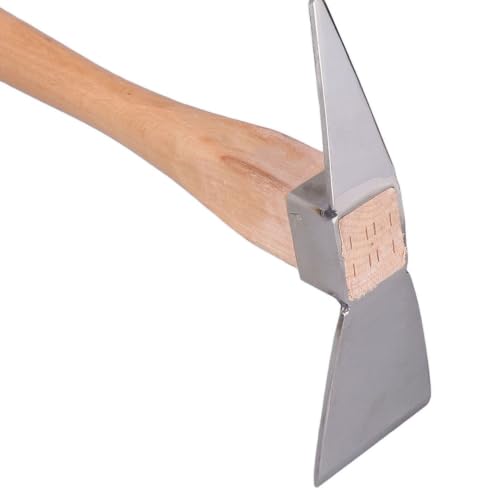 Steel Double Head Garden Pick Axe, Beech Wood Handle Digging Mattock Hoe for Digging, Tilling, Loosening Soil, Potted Plants, Gardening & Camping