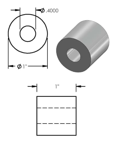 Black Aluminum Spacer 1" OD x 3/8" ID, Round Spacer, Fits Screws Bolts 3/8" or M10 by Metal Spacers Online (1" Length, 5 Pack) 1" Length
