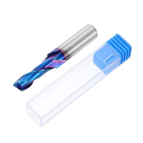 HARFINGTON Spiral Router Bit, 3/8" Cut Dia. Up Cut 2-Flute Solid Carbide End Mill with 1/2" Shank for CNC Wood Carving Engraving, 1-1/4" Cut Length, Blue Nano Coated 3/8" x 1-1/4" x 1/2" x 3"