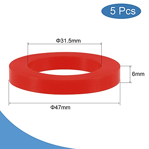 MECCANIXITY Silicone Rubber Flat Washer 1-1/4 Inch DN32 Gasket for Wrench Type Quick Connector, Red Pack of 5 1-1/4"