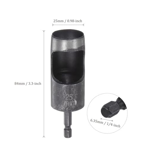 Leather Hole Punch Tool - [25mm x 1/4" Shank] Extension Hex Shank Drill Bit Carbon Steel Hollow Puncher for Fabric Leathercraft Belts Use, 99mm Length 25mm