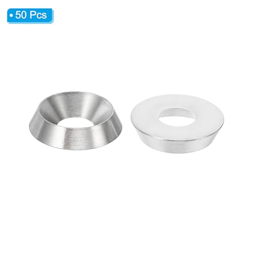PATIKIL M6 Finish Countersunk Washer, 50pcs 16mm Dia. 3.5mm Tall Solid 304 Stainless Steel CNC Cup Washer Flat Screw Head Gasket for Constructions, Taper M6 x 16mm x 3.5mm 50