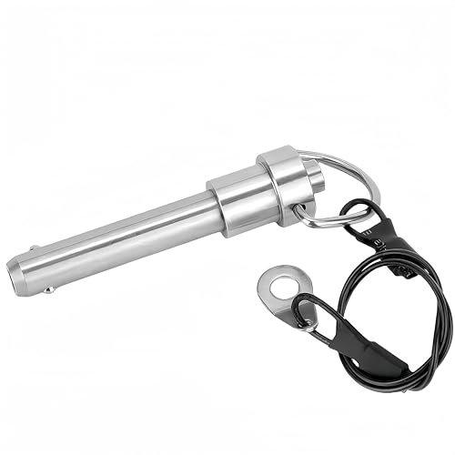 304 Stainless Steel Ring Handle Locking Pin with Wire Quick Release Pin, Dia 9.3mm ,Available Length 50mm/3/8inx2in(Dia. x L) Push-Button Ball Locking Pin (4) 4
