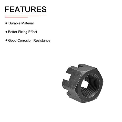 DTGN M24x2mm(DxP) Slotted Hex Castle Nuts - 5Pack - Good for Machinery Repairing - Carbon Steel Blackened Hexagon Nuts - Black