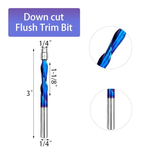 Flush Cut Trim Router Bits 1/4 inch Shank Down Cut Solide Carbide 2 Packs