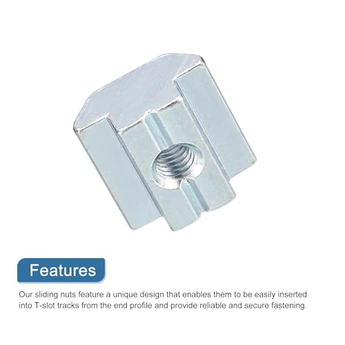 T Nuts 15pcs Nickel Plated Carbon Steel T Slot Bolts 4545 Series M6 Hammer Head Fastener Sliding T-Nuts for Aluminum Extrusion Profile (Silver) 4545 M6 15