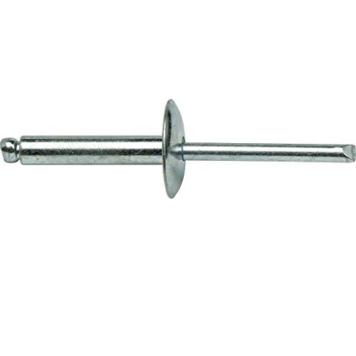 Fastenere Large Flange Pop Rivets - 1/4" x 3/4" (25 pcs) Heavy Duty, Open End, Steel Zinc, Corrosion-Resistant, High Tensile & Shear Strength, 8-12 Gap .626" - .750"