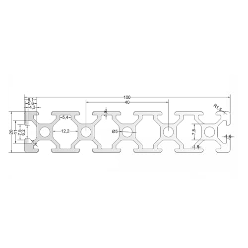 20100 Aluminum Extrusion T Slot 500mm Long Black 1 Pack, Extruded Aluminum Profile T Slot 20 Series European Standard Anodized Linear Rail 20 x 100 19.69" 1Pcs L:19.69"/500mm