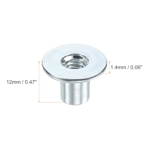 uxcell M6 T-Nuts, 50pcs Carbon Steel Tee Nut Round Base Weld Nuts 12mm Height Through Hole Flange Insert Female Thread Plate Nuts, Silver M6x12mm Silver tone 50