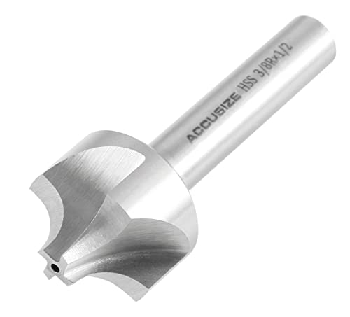 Accusize Industrial Tools 3/8'', H.S.S. Corner Rounding End Mills, 1/2'' Shank Dia, 1-1/4'' Cutter Dia, 3-1/2'' Overall Length, 1011-3878 3/8" x 1/2"(R x Shank Dia.)