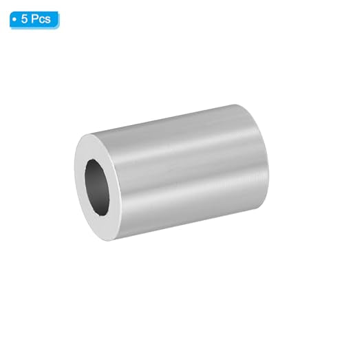 PATIKIL M10 Aluminum Spacers, 5 Pcs Metal Spacer Aluminum M10 X3/4"OD X1-1/8"L Aluminum Spacer Screw Standoff Round for 3/8" or M10 Screw Bolts, Silvery 1-1/8" Silver