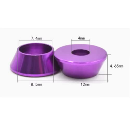 50pcs M4 Cone Cup Washers Anodized Aluminum Alloy Screw Gasket Countersunk Washers (Purple) Purple