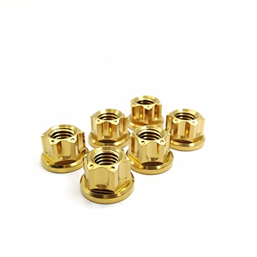 RISON Titanium Nuts M6 M8 M10 M12 Nut Hex Flange Bolt Screw Nut for Locomotive and Motorcycle Bicycle Car Boat Brake Accessories Titanium Fasteners Titanium Nut Pack of 5 (M8, Gold) Black,Blue,Gold,Rainbow